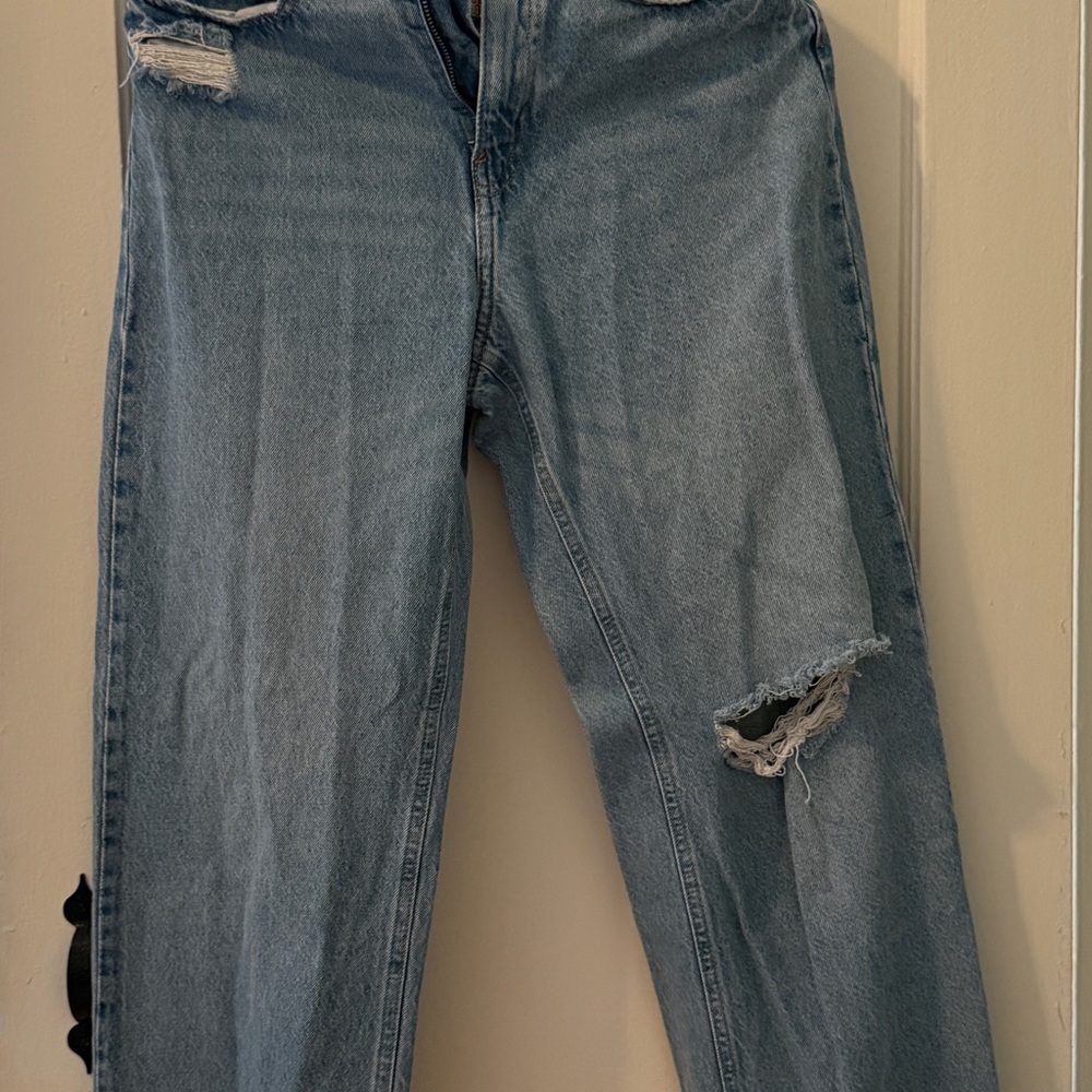 H&M Blue High Rise Jeans with Distressed Details